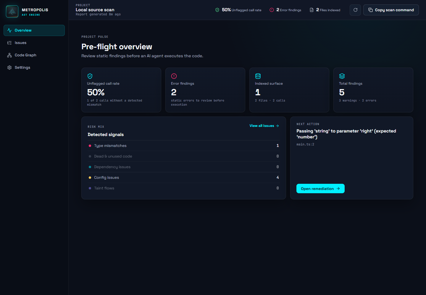 metropolis-ast-engine: Source-linked static findings through CLI and dashboard