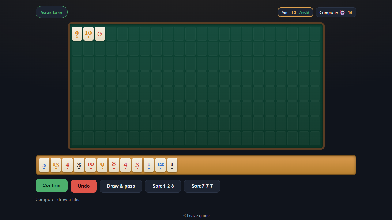 Rummikub-Master-Unity: Browser Rummikub rule engine and playable opening meld